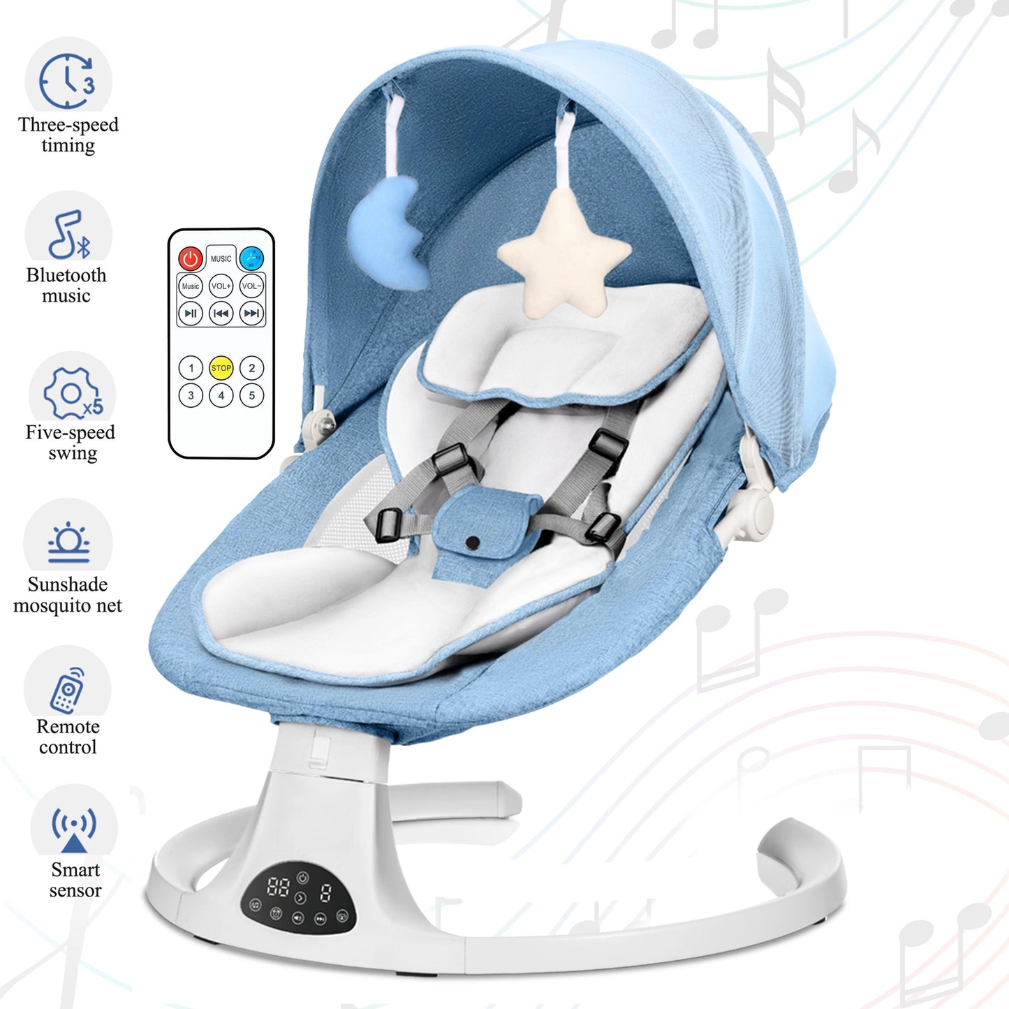 ⏰Flash-Sale👶Multi Function Baby Electric Swing Bluetooth Music Remote Control Infant Rocker Chair