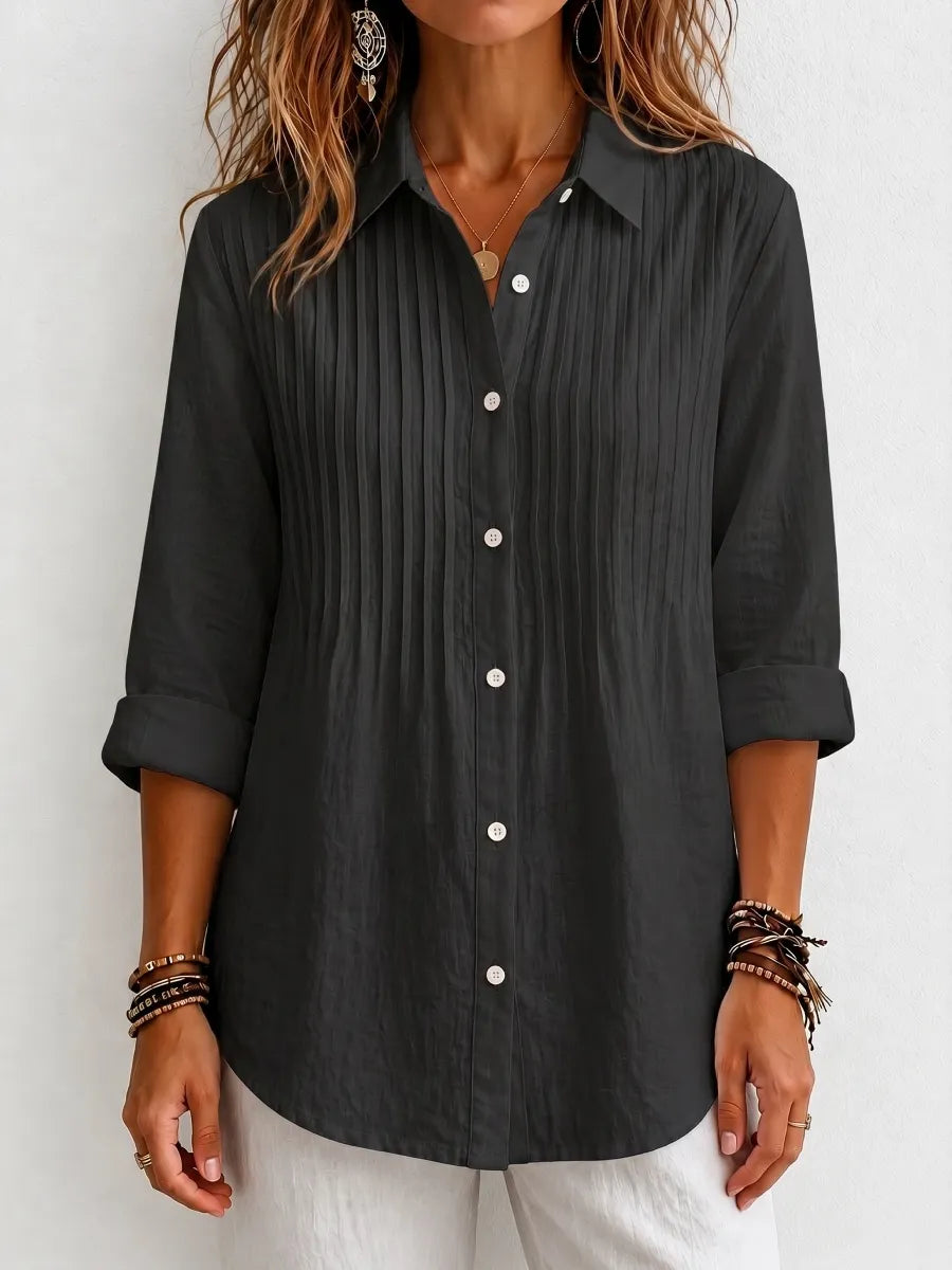 New Arrival 🔥 Women's Solid-color Casual Pleated Cotton-linen Shirt