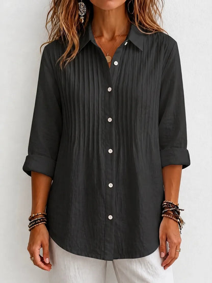 New Arrival 🔥 Women's Solid-color Casual Pleated Cotton-linen Shirt