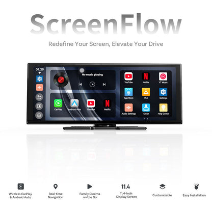 🍃50% OFF! 🔥11.4 Inch 4K Ultra HD Portable Car Touch Screen, Wireless CarPlay & Android Auto GPS Navigator, Worldwide Map Navigation, Plug & Play Car Entertainment Display with Netflix YouTube Support & 1-Year Warranty