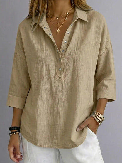New Arrival🔥 Women's Casual Linen Blend Henley 3/4 Sleeve Shirt