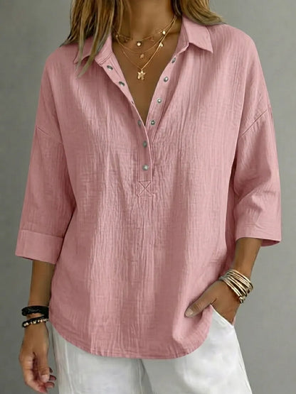 New Arrival🔥 Women's Casual Linen Blend Henley 3/4 Sleeve Shirt