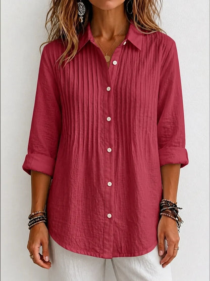 New Arrival 🔥 Women's Solid-color Casual Pleated Cotton-linen Shirt