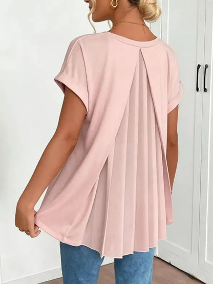 New Arrival🔥 Women’s Blush Pink V-Neck Top with Flowing Pleated Back Detail