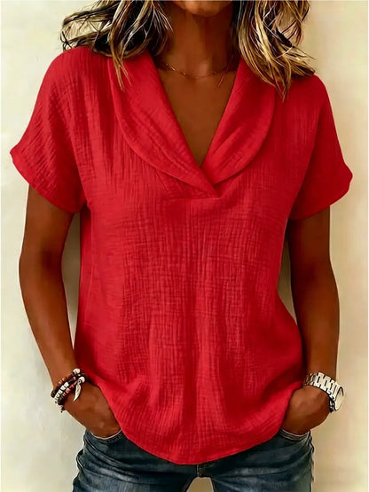 🔥CLEARANCE SALE🔥 Women's Peter Pan Collar V-neck Short-sleeve Cotton-linen Top