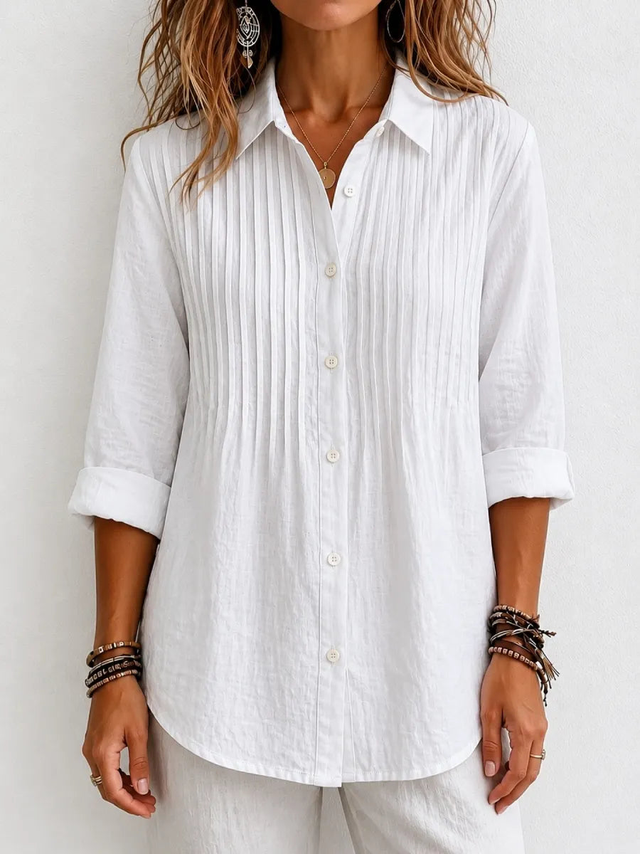 New Arrival 🔥 Women's Solid-color Casual Pleated Cotton-linen Shirt