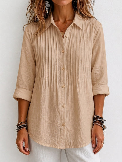 New Arrival 🔥 Women's Solid-color Casual Pleated Cotton-linen Shirt