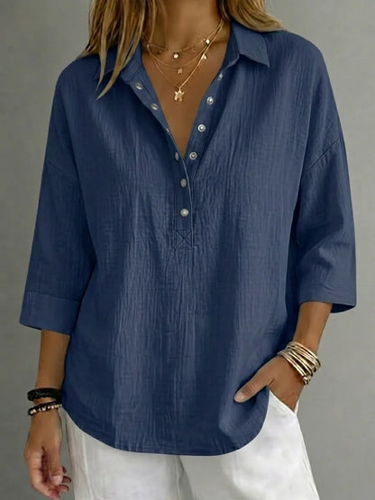 New Arrival🔥 Women's Casual Linen Blend Henley 3/4 Sleeve Shirt