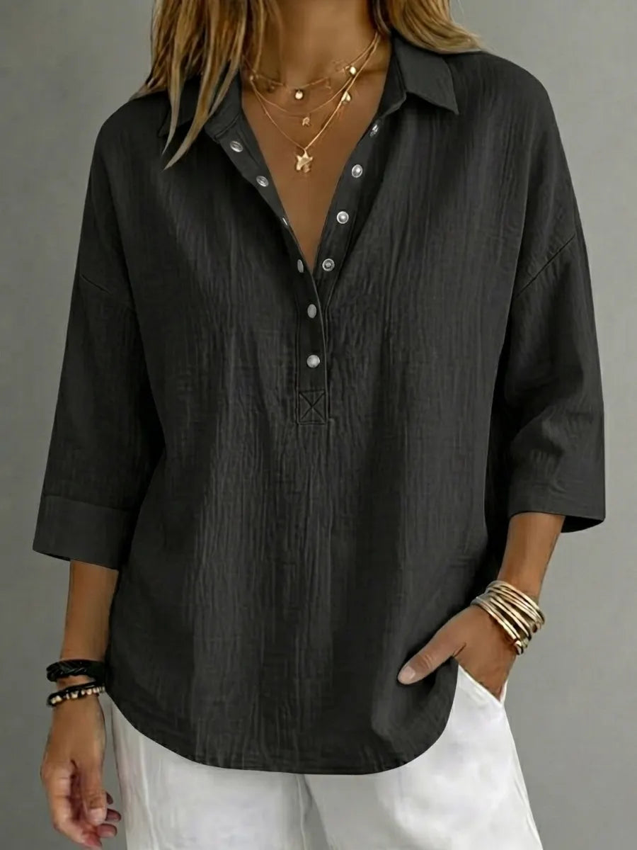 New Arrival🔥 Women's Casual Linen Blend Henley 3/4 Sleeve Shirt
