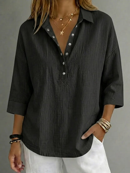 New Arrival🔥 Women's Casual Linen Blend Henley 3/4 Sleeve Shirt