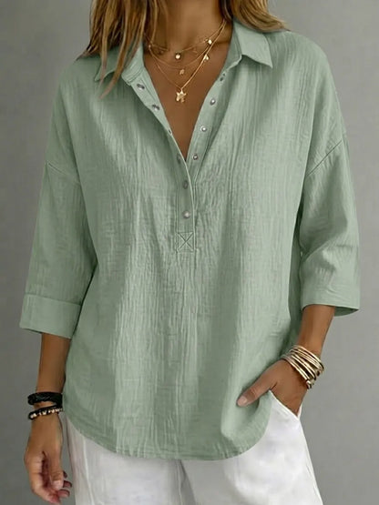 New Arrival🔥 Women's Casual Linen Blend Henley 3/4 Sleeve Shirt