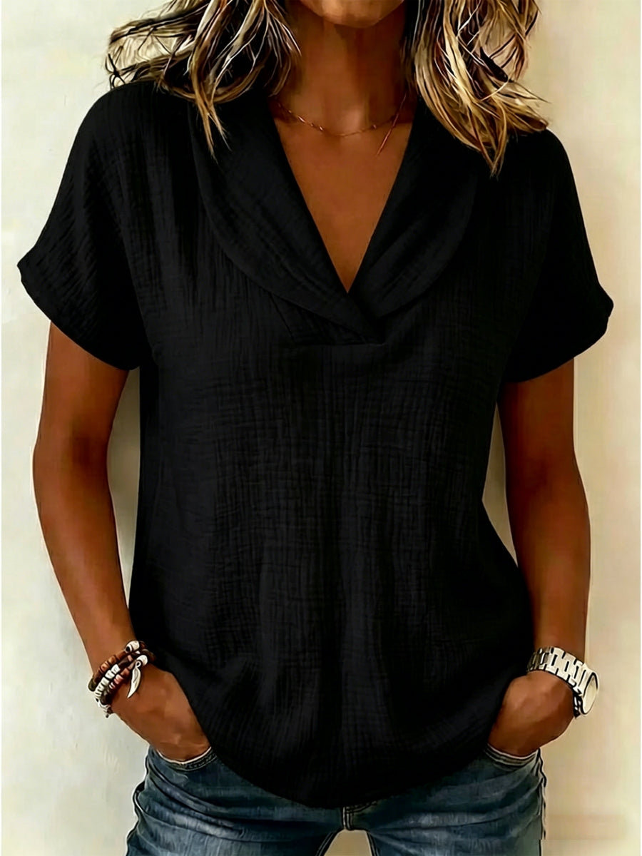🔥CLEARANCE SALE🔥 Women's Peter Pan Collar V-neck Short-sleeve Cotton-linen Top
