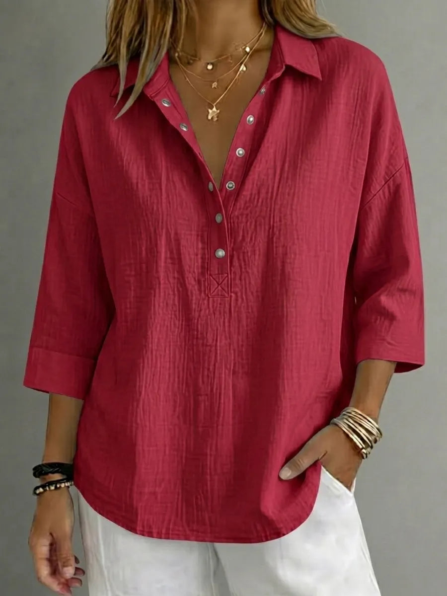 New Arrival🔥 Women's Casual Linen Blend Henley 3/4 Sleeve Shirt