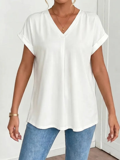 New Arrival🔥 Women’s Blush Pink V-Neck Top with Flowing Pleated Back Detail