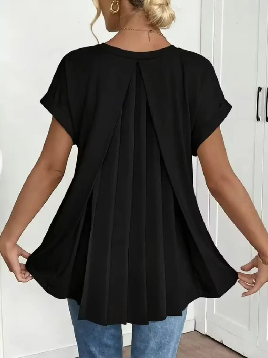 New Arrival🔥 Women’s Blush Pink V-Neck Top with Flowing Pleated Back Detail