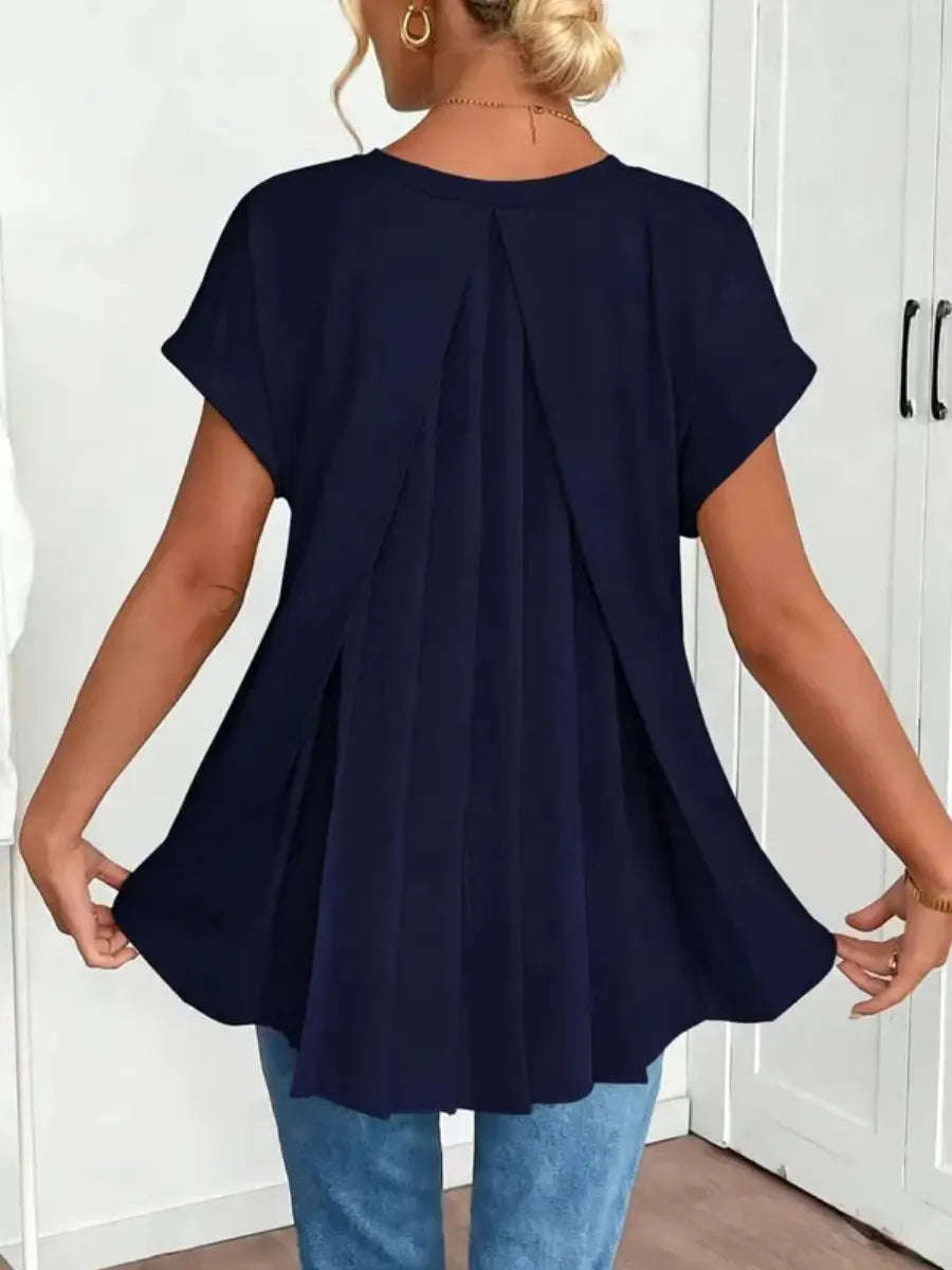 New Arrival🔥 Women’s Blush Pink V-Neck Top with Flowing Pleated Back Detail