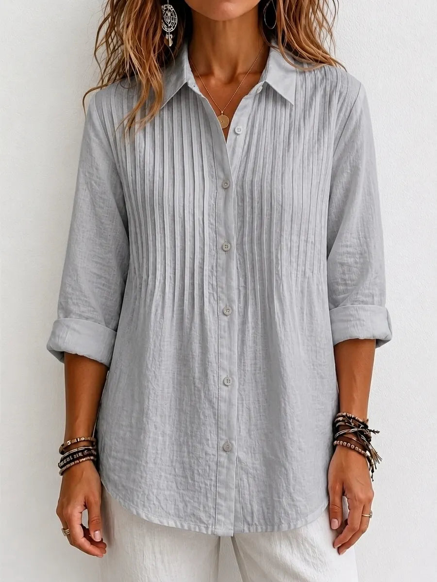 New Arrival 🔥 Women's Solid-color Casual Pleated Cotton-linen Shirt