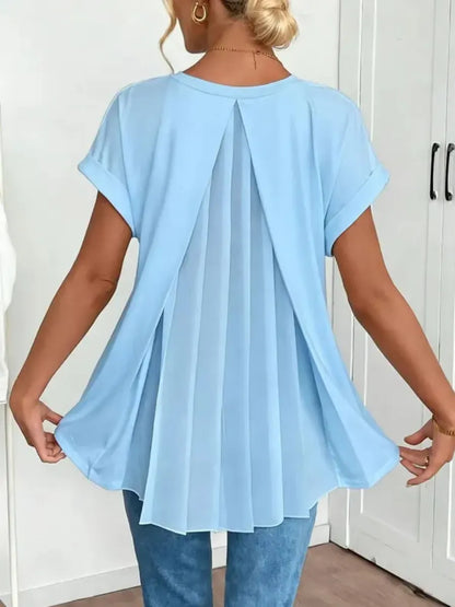 New Arrival🔥 Women’s Blush Pink V-Neck Top with Flowing Pleated Back Detail