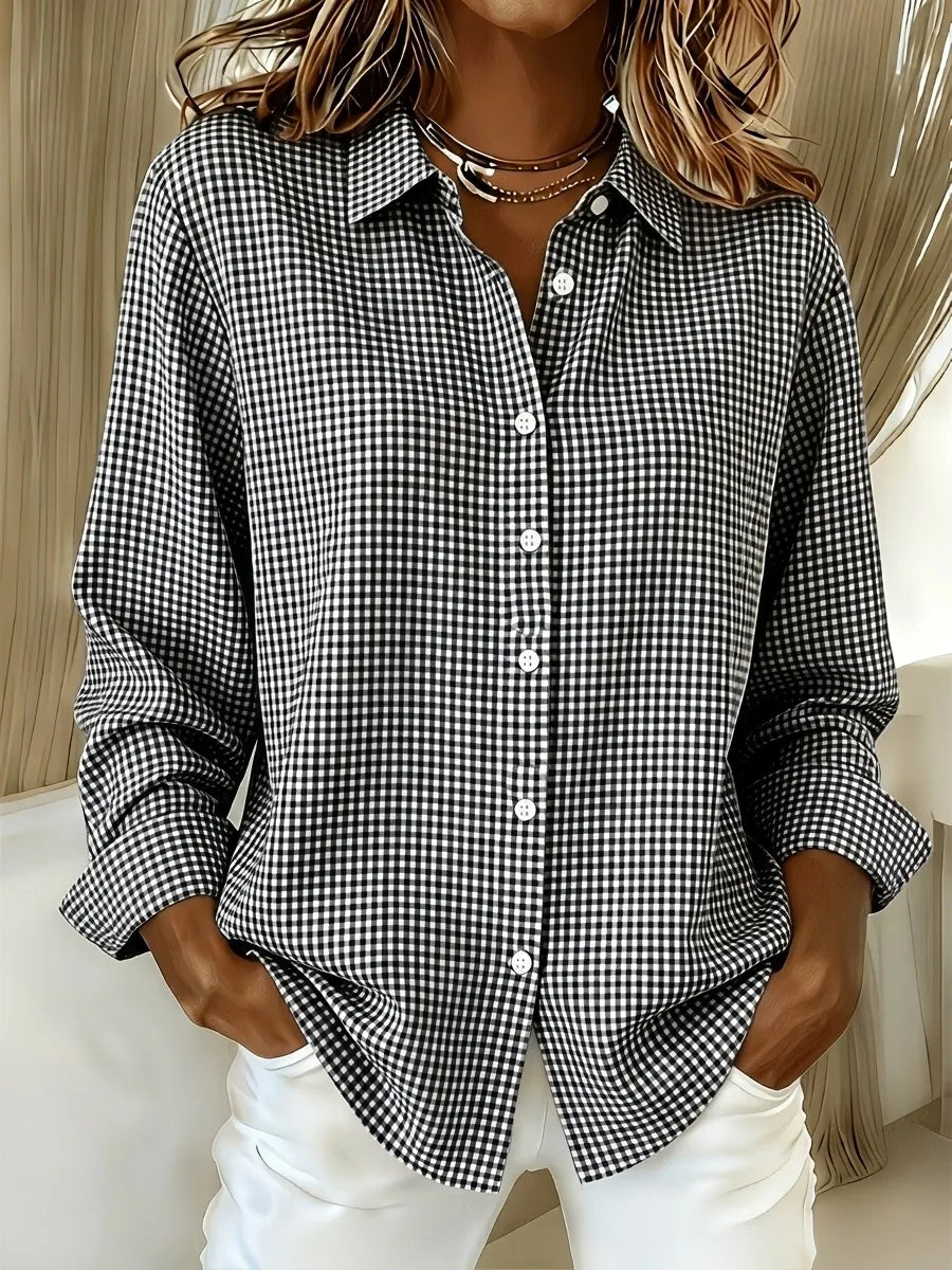 New Arrival🔥 Women's Casual Gingham Long Sleeve Button Down Shirt