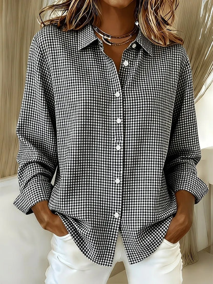 New Arrival🔥 Women's Casual Gingham Long Sleeve Button Down Shirt