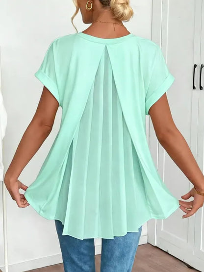 New Arrival🔥 Women’s Blush Pink V-Neck Top with Flowing Pleated Back Detail