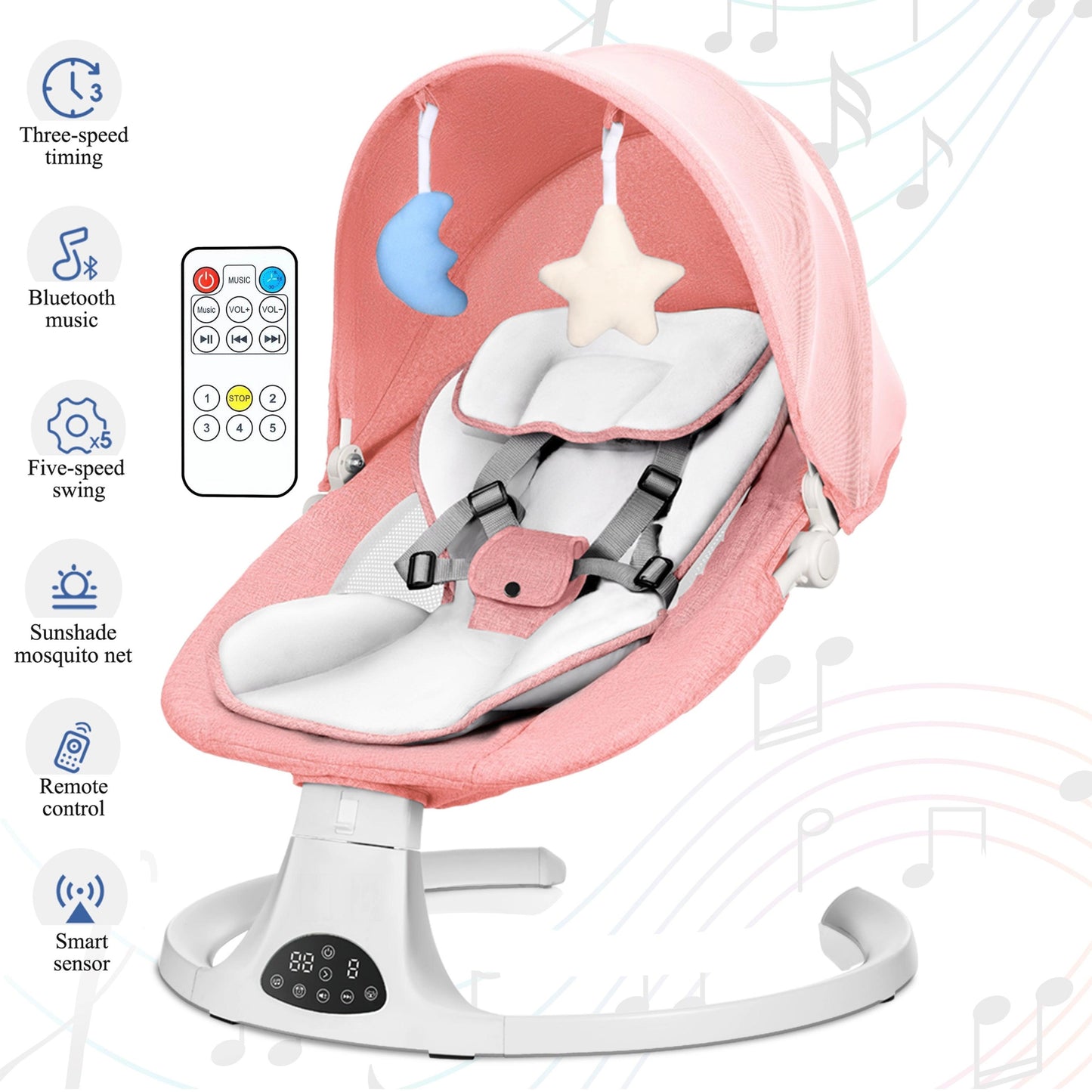 ⏰Flash-Sale👶Multi Function Baby Electric Swing Bluetooth Music Remote Control Infant Rocker Chair