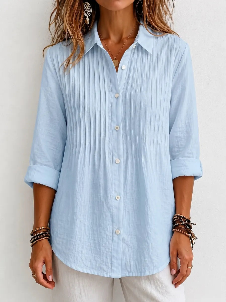 New Arrival 🔥 Women's Solid-color Casual Pleated Cotton-linen Shirt