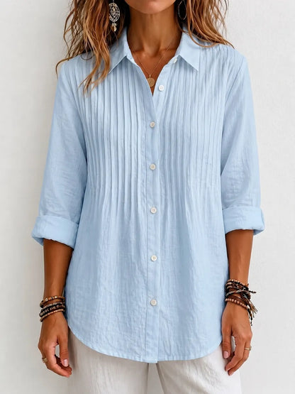 New Arrival 🔥 Women's Solid-color Casual Pleated Cotton-linen Shirt
