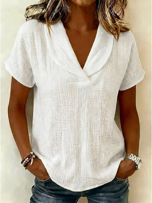 🔥CLEARANCE SALE🔥 Women's Peter Pan Collar V-neck Short-sleeve Cotton-linen Top