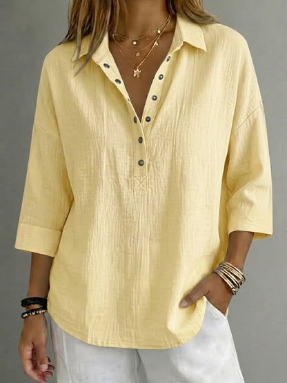 New Arrival🔥 Women's Casual Linen Blend Henley 3/4 Sleeve Shirt