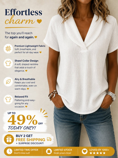 🔥CLEARANCE SALE🔥 Women's Peter Pan Collar V-neck Short-sleeve Cotton-linen Top