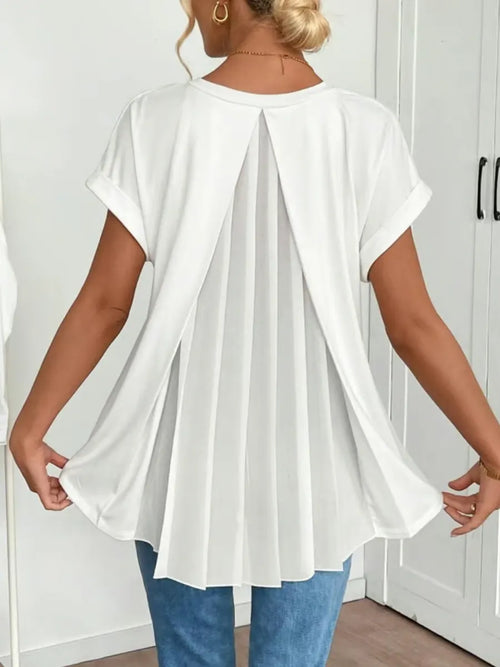 New Arrival🔥 Women’s Blush Pink V-Neck Top with Flowing Pleated Back Detail