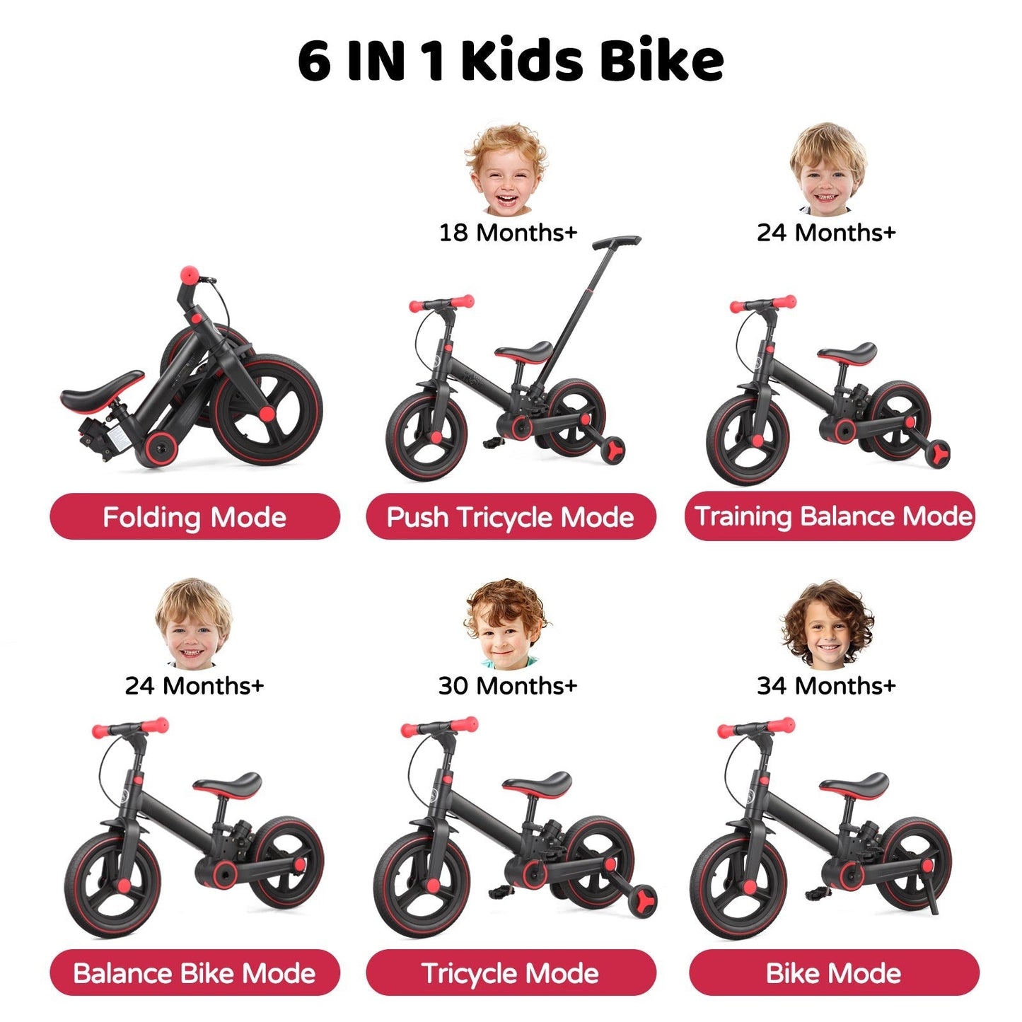 🔥Limited-Time Offer - 6-in-1 Convertible Toddler Tricycle & Balance Bike – Foldable & Adjustable